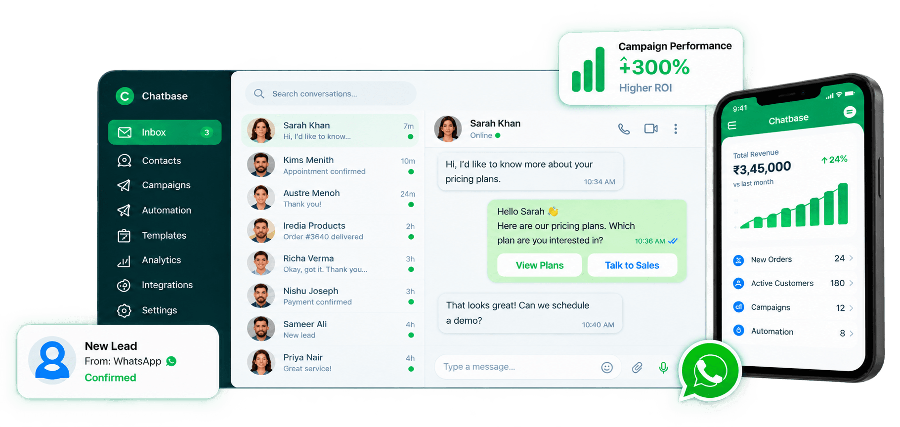 Chatbase WhatsApp CRM dashboard